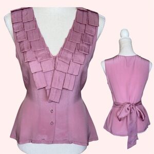 NWT Anthropologie Yoana Baraschi Pink Silk Piano Top Tie Waist Sleeveless Sz XS